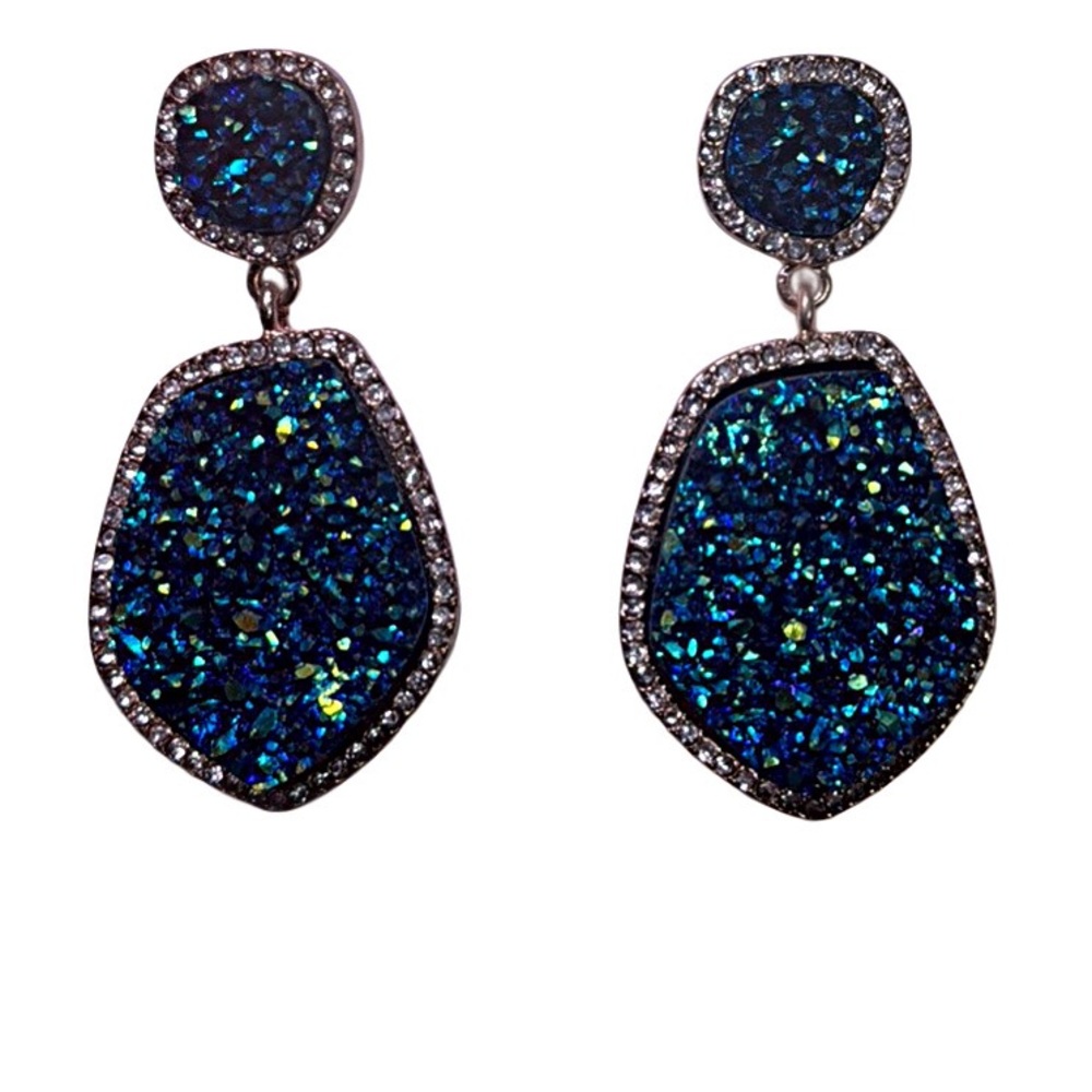 Women’s iridescent oil spill druzy stud / post style dangle fashion earring gold
